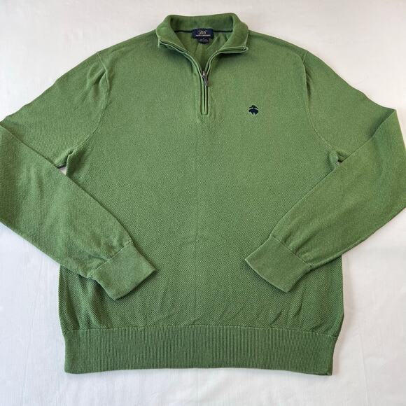 Brooks Brothers 346 Men’s Sz Medium Green Linen Blend Long Sleeve 1/4 Zip Shirt - Picture 1 of 6